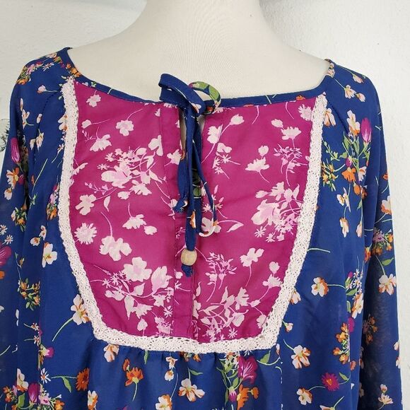 MPH boho floral ruffle sleeve contrasting bib - Picture 8 of 8